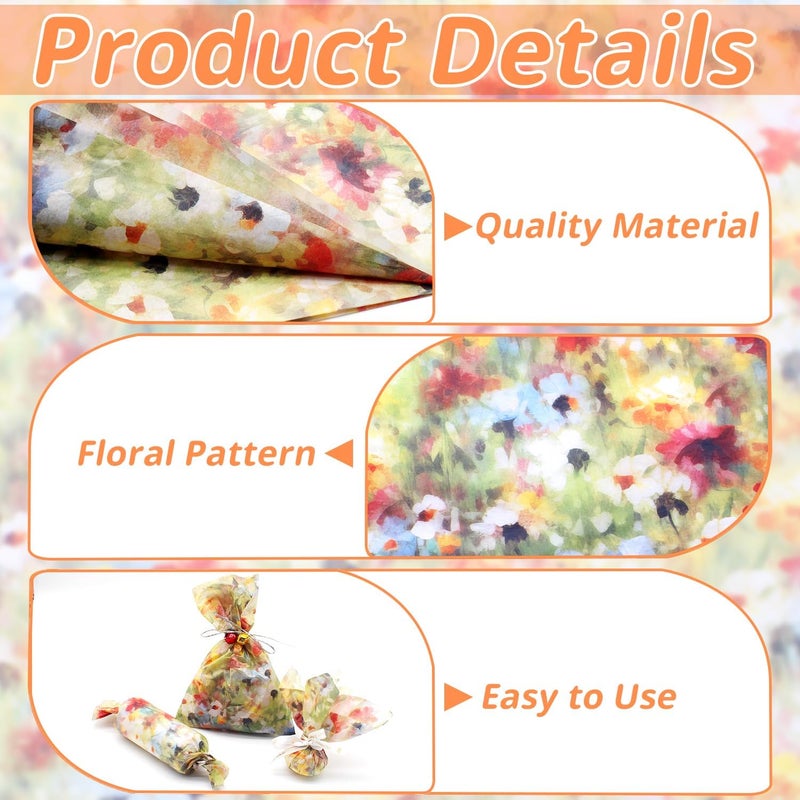 Benvo Floral Tissue Paper 20x29 Inch - 20 Sheets Decoupage Craft Paper for Gift Wrapping, Flower DIY Art Projects, Spring Wedding, Birthday & Baby Shower Decorations(Style J) - Image 3